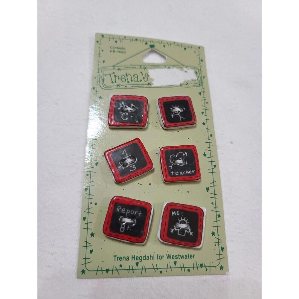 VTG Trena's Trinkets Buttons 6  School Chalkboard Ceramic 3/4" 2-Hole Sewing NOS